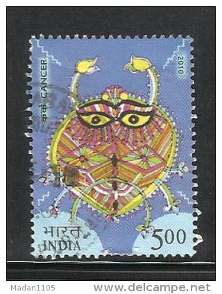 INDIA, 2010,  USED, Astrological Signs, (Zodiac), 1 V, Cancer - Oblitérés