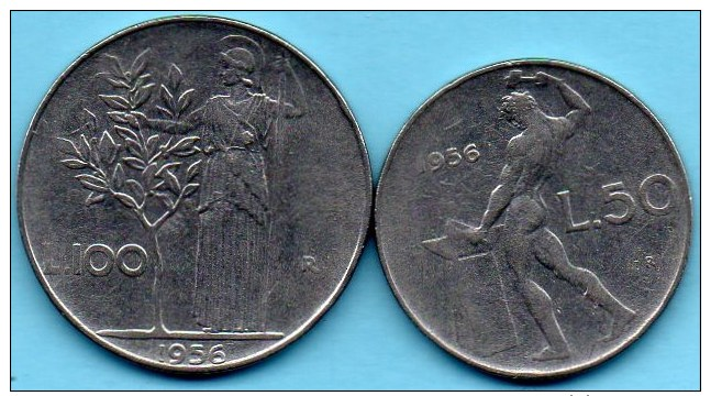 =(r65)  ITALIE /  ITALY  50 + 100 LIRE  1956 - 50 Liras