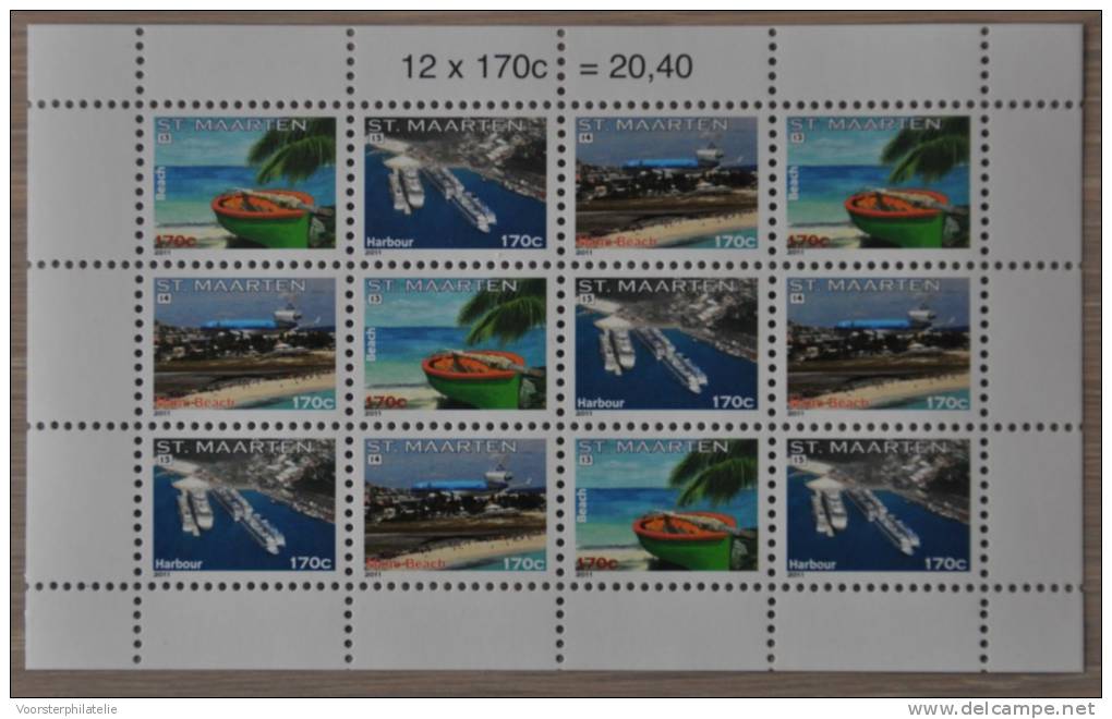 SINT MAARTEN ++ NEW NEW ++ 2011 SHEET OF 4 SERIES AIRPLANE KLM SHIPS  MNH NEUF ** - Curaçao, Nederlandse Antillen, Aruba