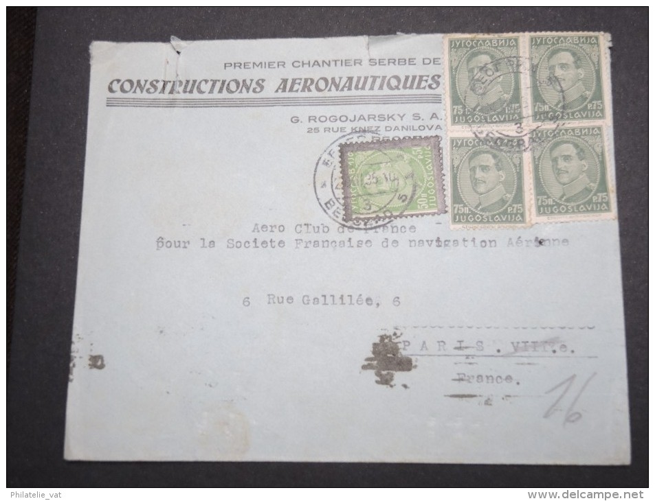 YOUGOSLAVIE - Enveloppe Pour Paris En 1935 - A Voir - Lot P13123 - Lettres & Documents