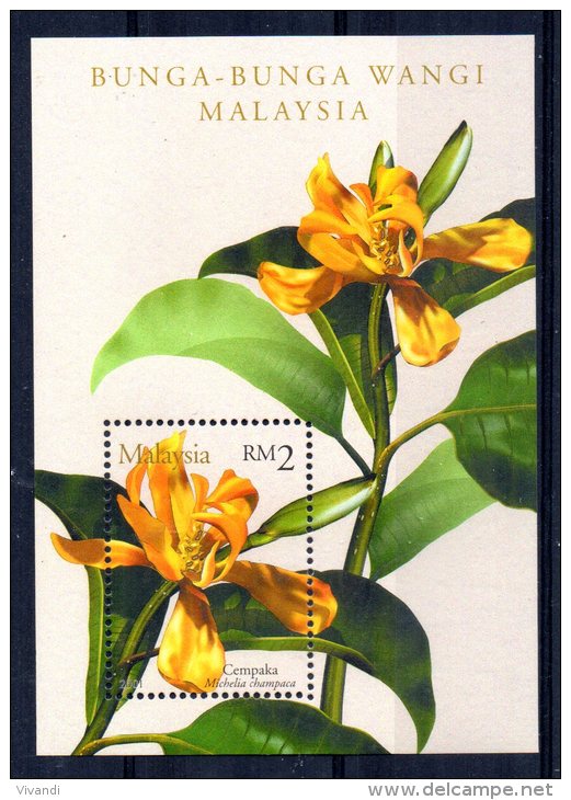 Malaysia - 2001 - Scented Flowers Miniature Sheet - MNH - Malaysia (1964-...)