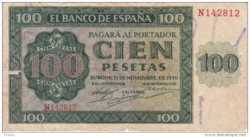 BILLETE DE ESPAÑA DE 100 PTAS 20/05/1936 SERIE N EN CALIDAD RC+ (BANK NOTE) - 100 Pesetas