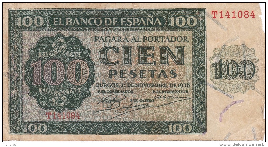 BILLETE DE ESPAÑA DE 100 PTAS 20/05/1936 SERIE T EN CALIDAD RC (BANK NOTE) - 100 Pesetas