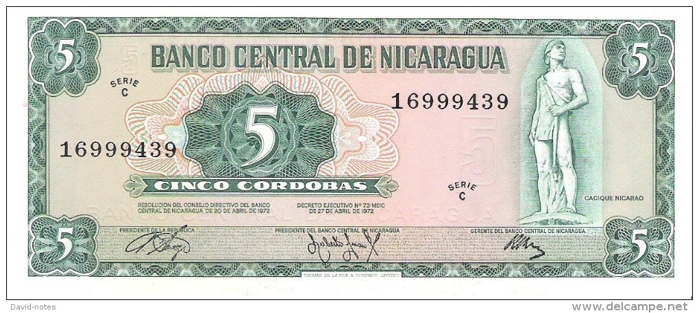 Nicaragua - Pick 122 - 5 Cordobas 1972 - Unc - Nicaragua