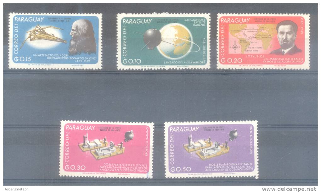 PARAGUAY - TEMA ITALIA EN LA CONQUISTA DEL ESPACIO ITALO BALBO LEONARDO DA VINCI AÑO 1966  SERIE COMPLETA COMPLETE SET - Paraguay