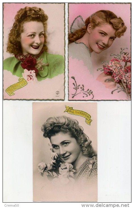 SAINTE CATHERINE - LOT De 3 Cartes - Femmes, Paillettes - Sainte-Catherine