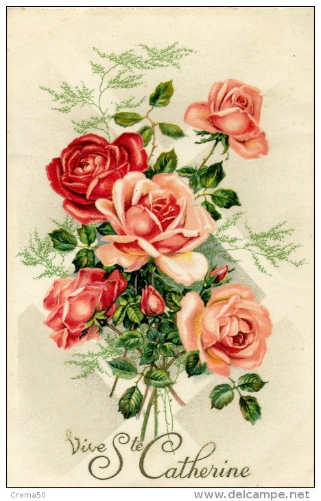 SAINTE CATHERINE - LOT De 4 Cartes - FLEURS , Roses Miosotis, Paillettes - Sainte-Catherine