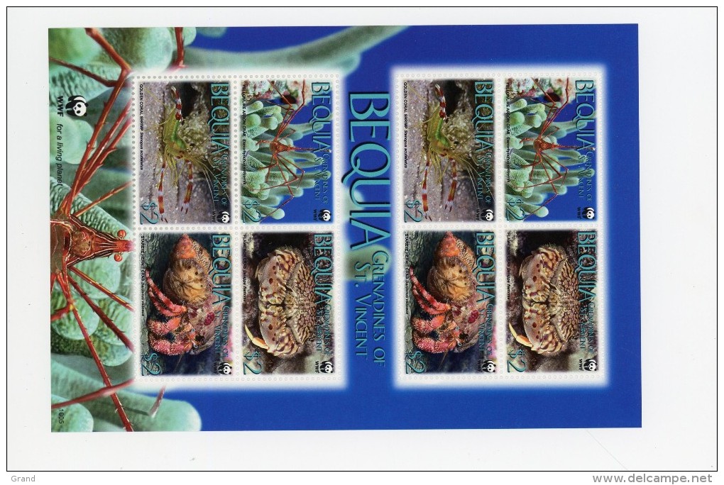 Crabes,coraux,WWF-Bequia-2010-Feuillet De 2 Série***MNH - Schaaldieren