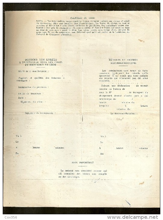 FACTURE CALVADOS BUSNEL PÈRE & FILS à PONT L’ÉVÊQUE 14 Avec Timbre Vignette , Pour Mr VINCENT CAFÉ à BEUVRON 14 - Alimentare