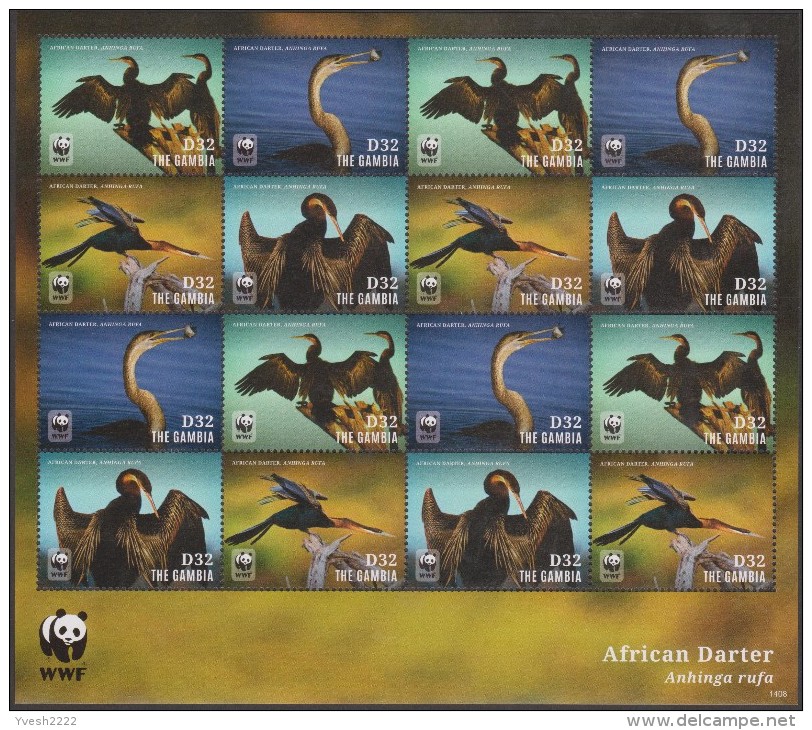 Gambie 2014 Michel 6913/6. Feuillet De 16 WWF. Anhinga D'Afrique, Anhinga Rufa. Oiseau - Unused Stamps