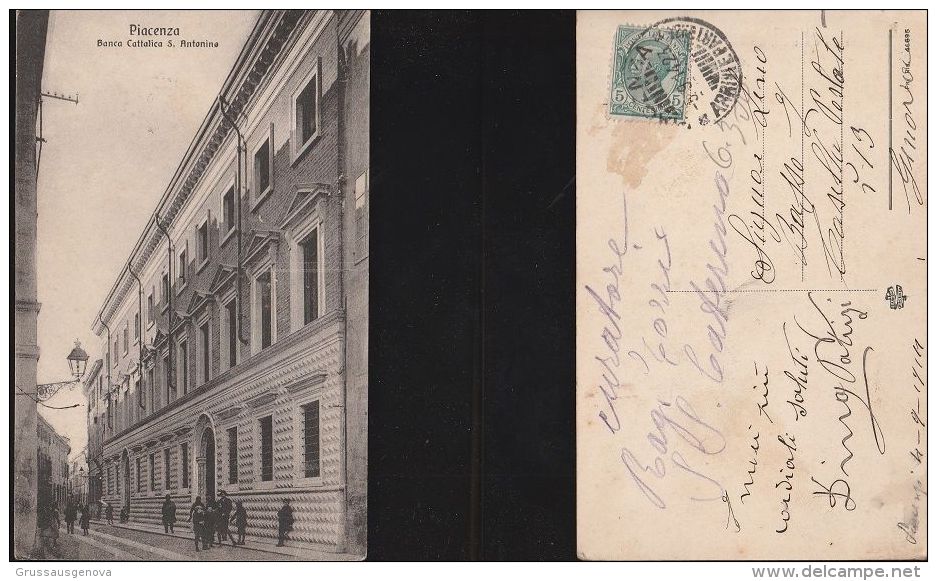 2429) PIACENZA BANCA CATTOLICA SANT S. ANTONIO VIAGGIATA 1914 INSOLITA - Carrara