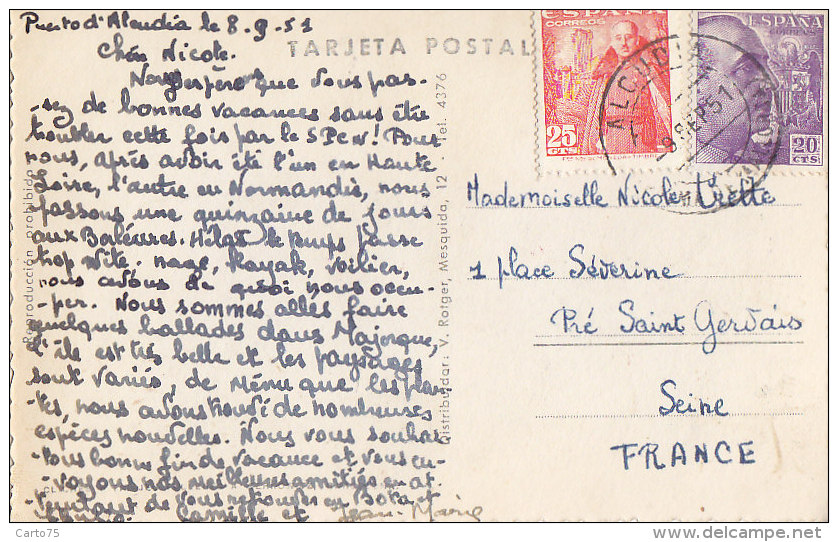 Espagne - Mallorca - Es Pinaret - Cachet Postal Alcudia 1951 - Mallorca