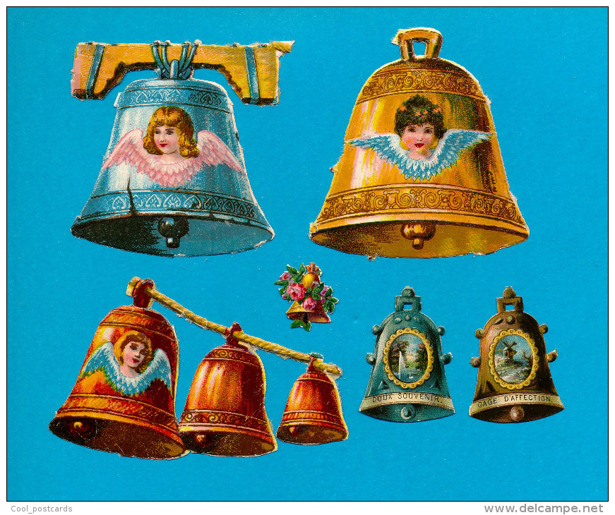 VICTORIAN SCRAP CHRISTMAS  BELL ANGEL, DECOUPIS ANCIENS GAUFRE NOEL ANGE DANS CLOCHE, EX Cond. + Grande 5.5 X 6 Cm - Motif 'Noel'