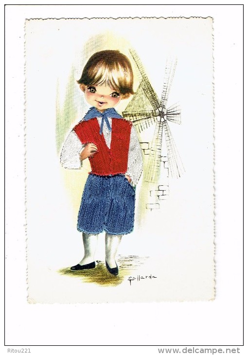 Illustrator GALLARDA - Garçon En Costume - Spain Espana - Carte Brodée - Moulin - Brodées