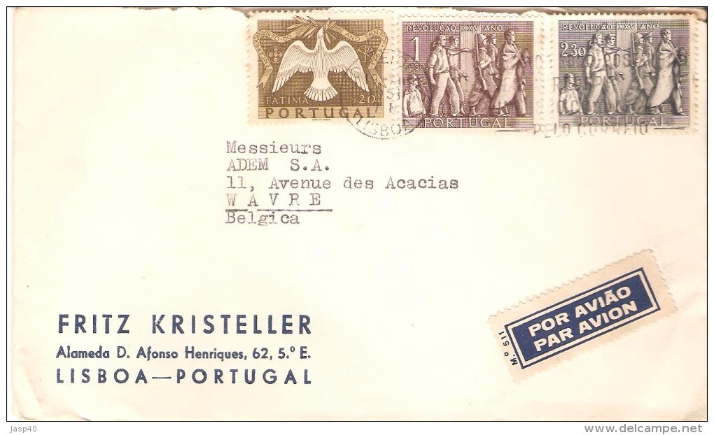 CARTA CIRCULADA DE PORTUGAL PARA A BELGICA - Covers & Documents