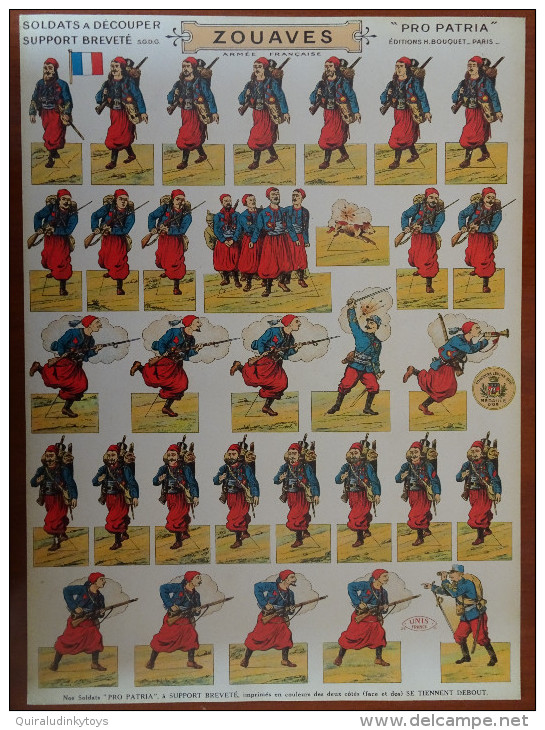 SOLDATS à Découper Planche N°15 ZOUAVES ARMEE FR "PRO PATRIA" ED H BOUQUET Soldats Imprimés Recto Verso 28cmx39cm - 1914-18