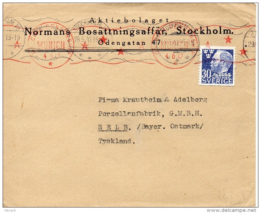 SUEDE LETTRE CENSUREE POUR L'ALLEMAGNE 1947 - 1930- ... Coil Stamps II