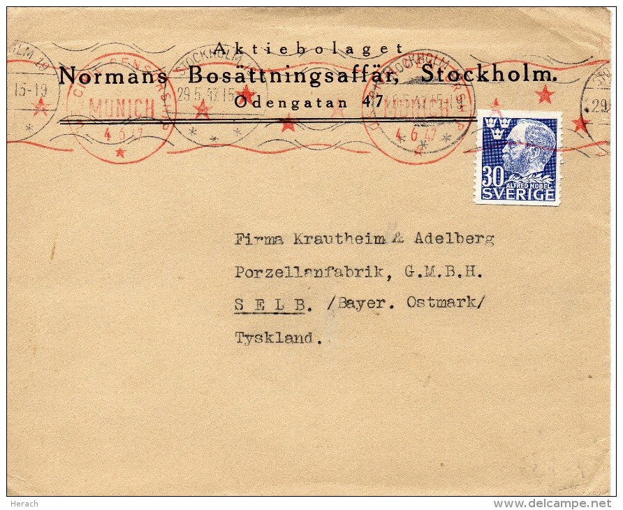 SUEDE LETTRE CENSUREE POUR L'ALLEMAGNE 1947 - 1930- ... Rouleaux II