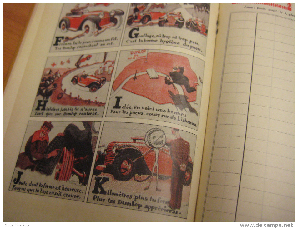 Agenda DUNLOP pneus 1930 comics illustrations Pierre Delarue-Nouvellière & JEAN ROUTIER & J. WANKE - B.D.  Hergé strips