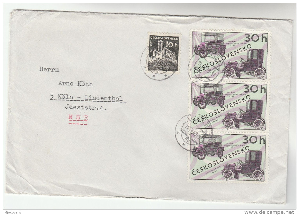 1969 CZECHOSLOVAKIA COVER  3x CLASSIC 1900 CARS Stamps To Germany Car - Cars