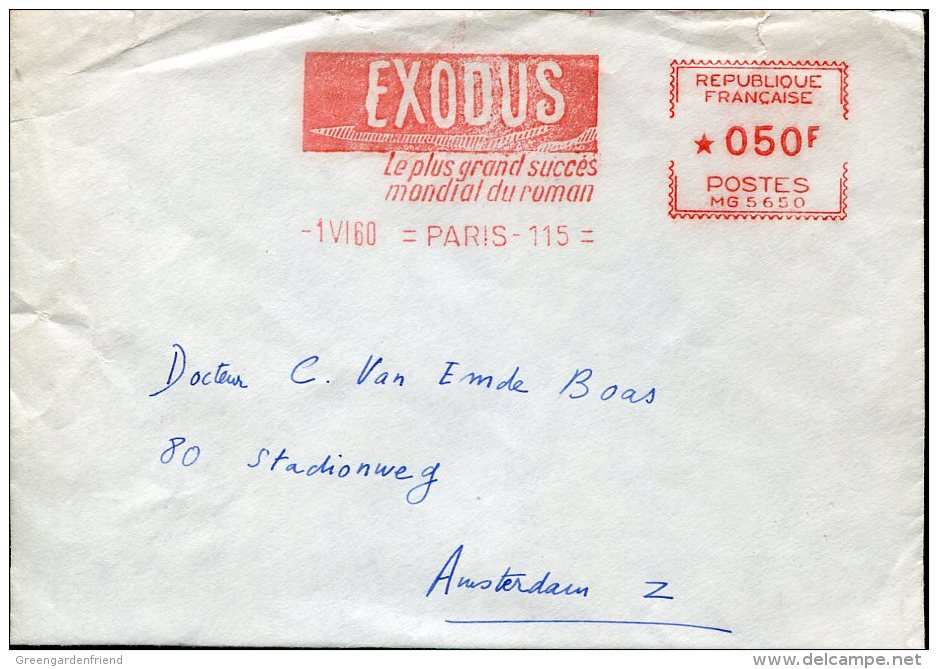 1887 France,  Red Meter Ema Freistempel, 1960 Paris,   Romance And Film  "exodus" On Circuled Cover, Film Movie,cinema - Cinema