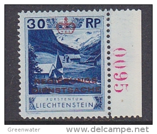 Liechtenstein 1932 Dienstmarke 30Rp Kapelle Steg Z 11,5 Rote Kontoll/Nr Rechten Bogenrand * Mh (= Mint, Hinged) (26219D) - Service