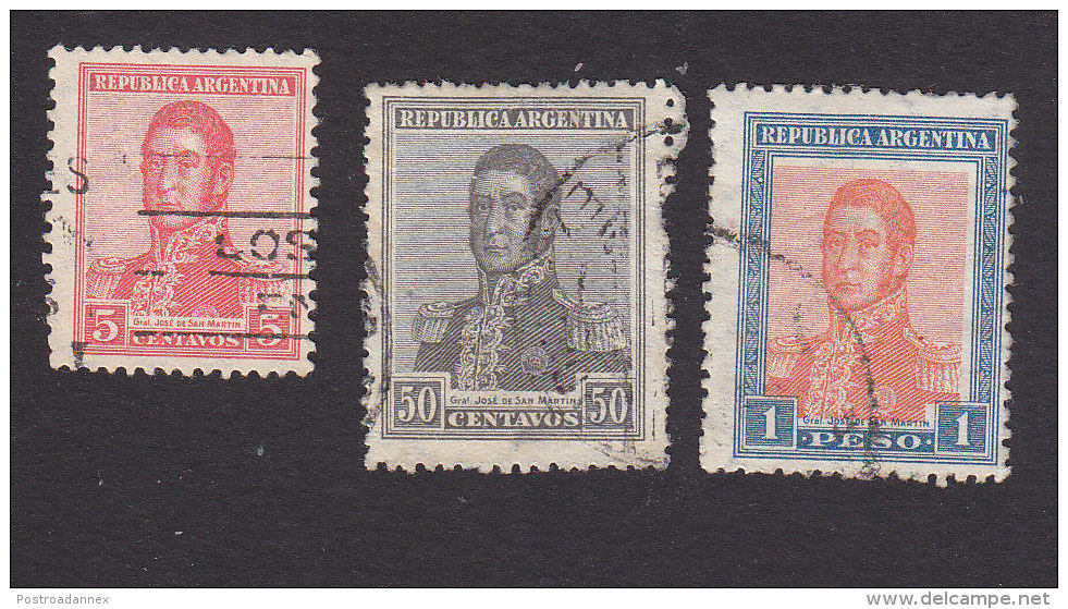 Argentina, Scott #236, 242-243, Used, Jose De San Martin, Issued 1917 - Used Stamps