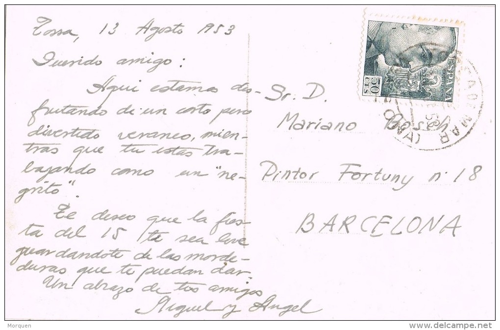 15759. Postal  TOSSA De MAR (gerona) 1953. Vista Entre Dos Calas - Cartas & Documentos