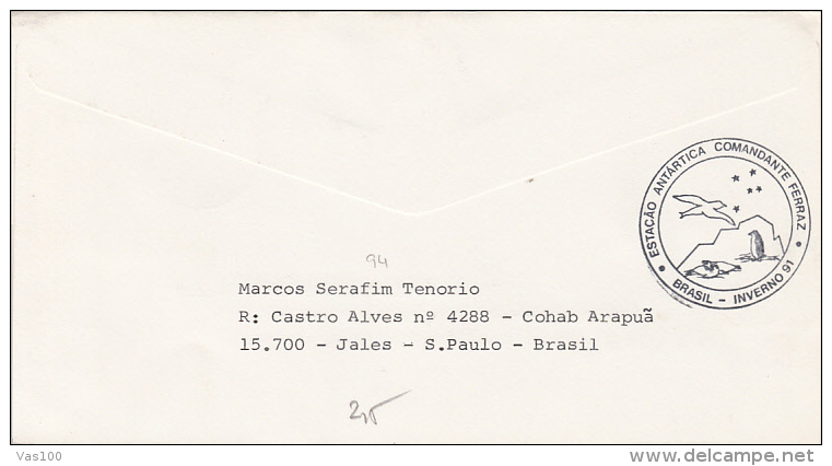 COMANDANTE FERRAZ ANTARCTIC STATION SPECIAL POSTMARK, FLOWER, CHURCH, COURTHOUSE, STAMPS ON EMBOISED COVER, 1991, BRAZIL - Bases Antarctiques