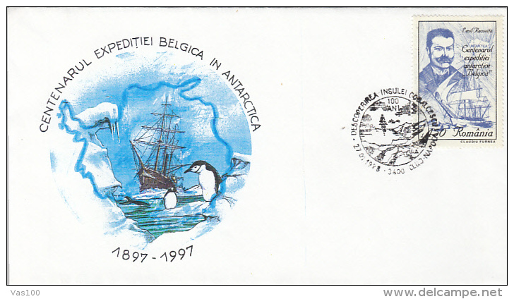 BELGICA ANTARCTIC EXPEDITION, SHIP, PENGUINS, EMIL RACOVITA, SPECIAL COVER, 1997, ROMANIA - Antarctische Expedities