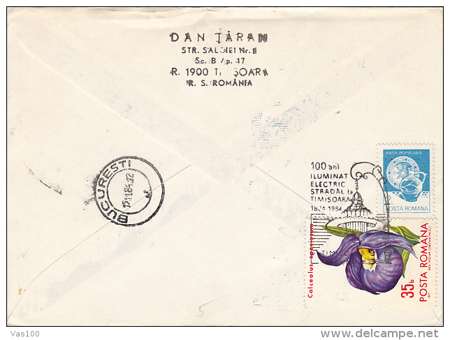 TIMISOARA-FIRST EUROPEAN TOWN WITH ELECTRICAL PUBLIC LIGHTING, REGISTERED SPECIAL COVER, 1984, ROMANIA - Briefe U. Dokumente