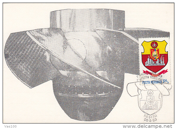 RESITA TOWN ANNIVERSARY, TURBINE ROTOR, STEEL FACTORY, CM, MAXICARD, CARTES MAXIMUM, 1983, ROMANIA - Maximum Cards & Covers