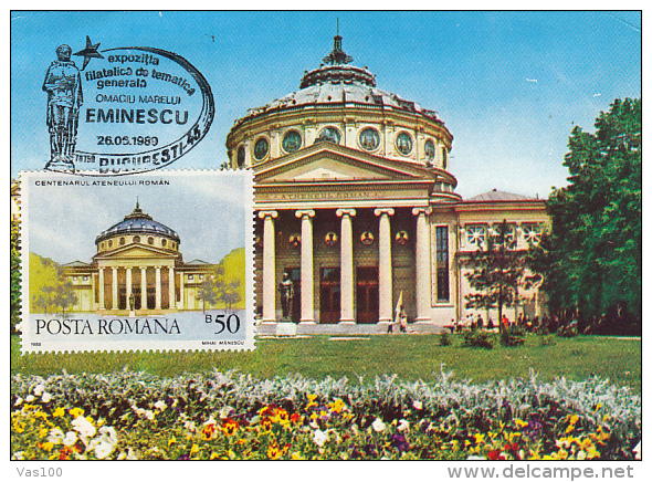 BUCHAREST ROMANIAN ATHENEUM, CM, MAXICARD, CARTES MAXIMUM, 1989, ROMANIA - Maximum Cards & Covers