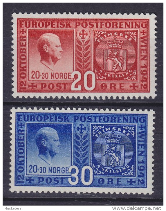 Norway 1942 Mi. 274-75  Gründung Des Europäischen Postvereins In Wien Vidkun Quisling Complete Set MH* - Ungebraucht