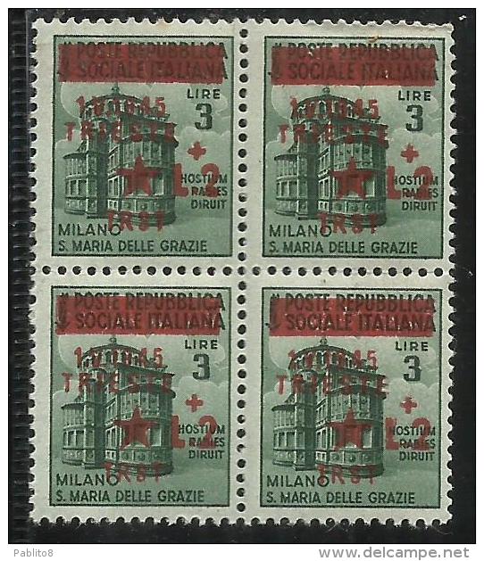 OCCUPAZIONE JUGOSLAVA DI TRIESTE 1945 LIRE 2 SU 3 QUARTINA BLOCK MNH - Occ. Yougoslave: Fiume