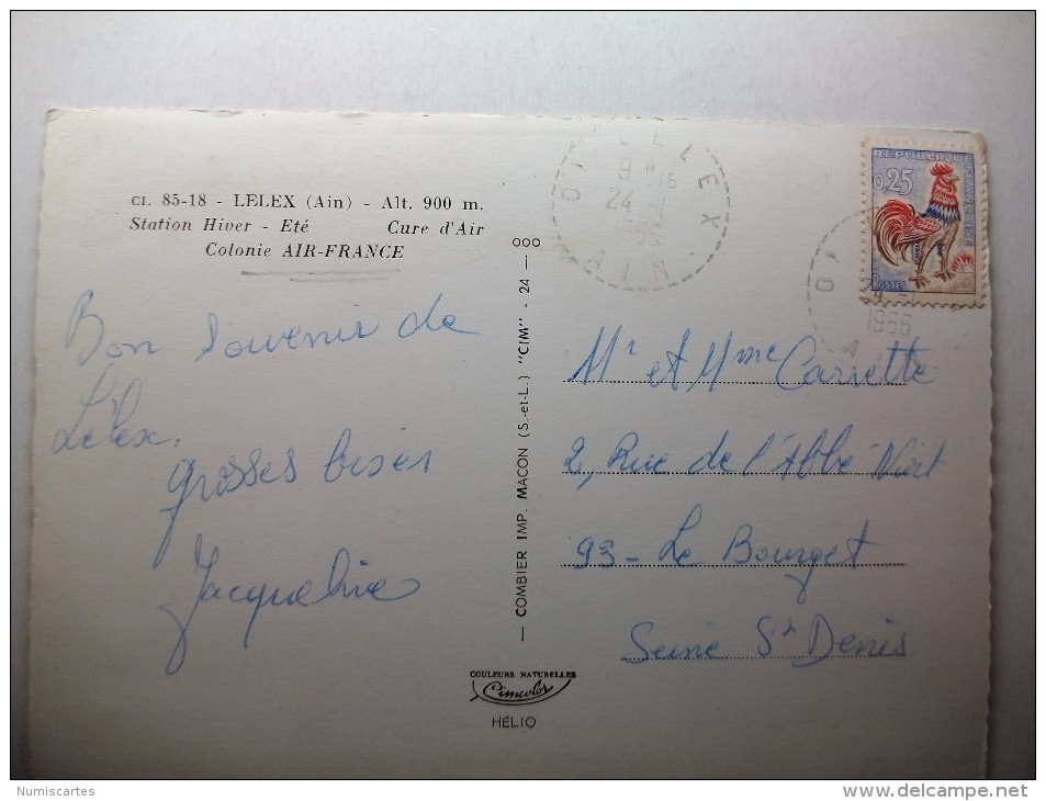 Carte Postale Lelex Colonie Air-France (Oblitérée 1966) - Non Classés