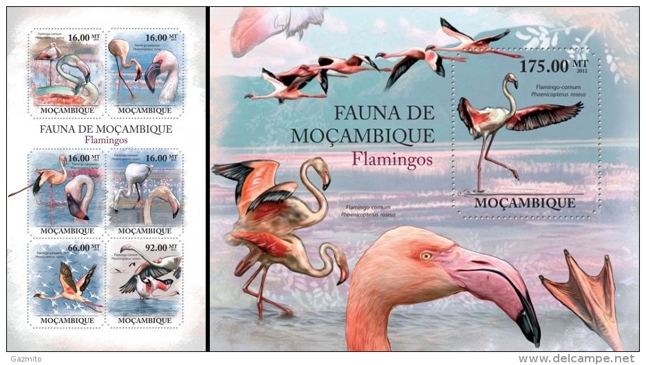 Mozambico 2011, Birds, Flamingoes, 6val In BF +BF - Flamingo