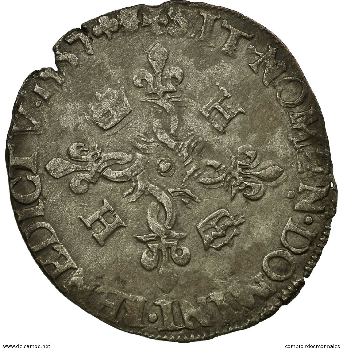 Monnaie, France, Douzain Aux Croissants, 1557, Poitiers, TTB+, Billon - 1547-1559 Henry II