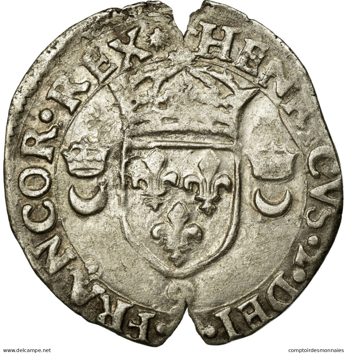 Monnaie, France, Douzain Aux Croissants, 1557, Rennes, TTB, Billon, Duplessy:997 - 1547-1559 Henri II