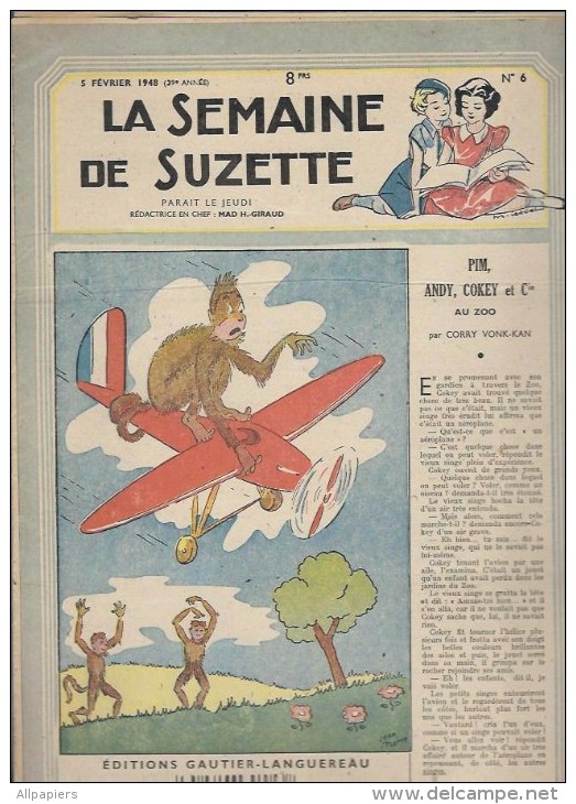 La Semaine De Suzette N°6 Pim, Andy, Cokey Et Cie Au Zoo - Barbotteuse Au Tricot Pour Bambino - Dans Le Noir De 1948 - La Semaine De Suzette
