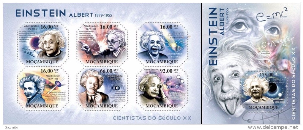 Mozambico 2011, Einstein, 6val In BF +BF - Albert Einstein