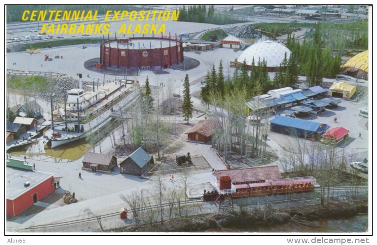 Fairbanks, Alaska Centennial Exposition Aerial View Exhibit Area, 'Nenana' Stern Wheeler Boat, C1960s Vintage Postcard - Fairbanks