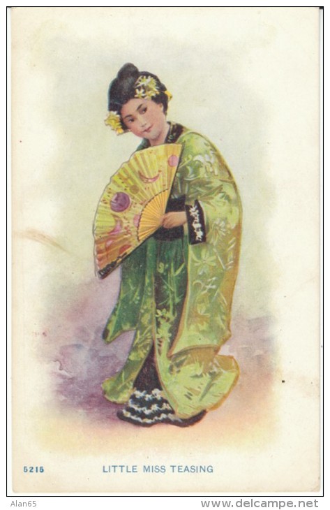 Asian Stereotype, 'Little Miss Teasing' Beautiful Woman, Romance, C1900s Vintage Postcard - Asien