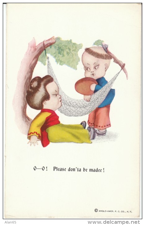 Chinese Stereotype, 'oh Please Donta Be Madee', Romance, Hammock, C1900s Vintage Postcard - Asien