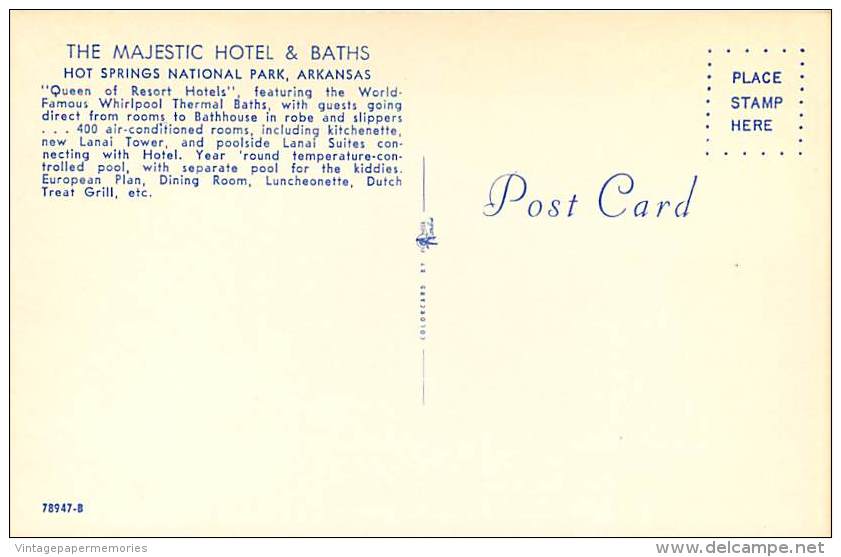 184897-Arkansas, Hot Springs, Majestic Hotel & Baths, Artistic Scene, Dexter Press No 78947-B - Hot Springs