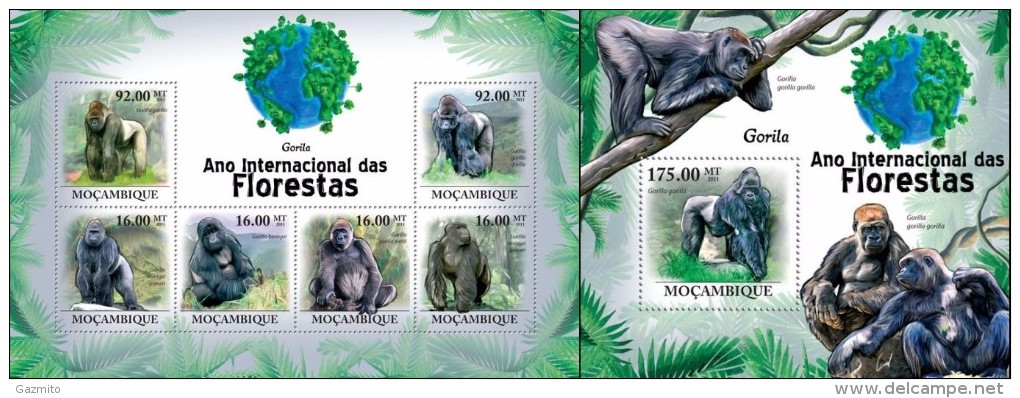Mozambico 2011, Year Of The Forest, Gorillas, 6val In BF +BF - Gorilas
