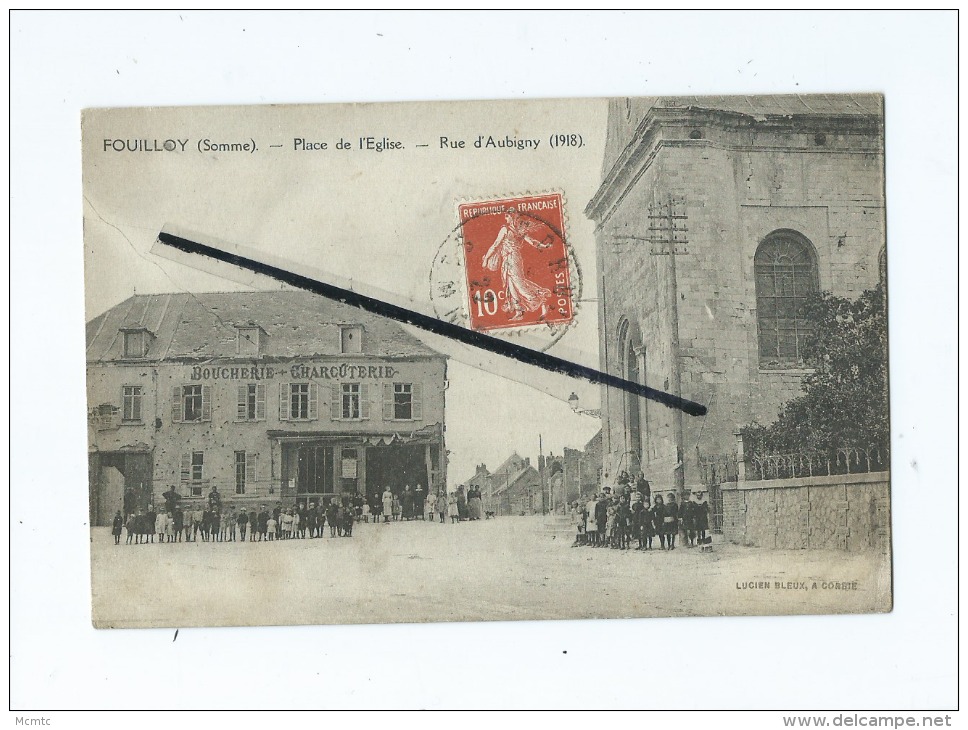 CPA  -  Fouilloy  - Place De L'église  - Rue D'Aubigny (1918) - Boucherie - Charcuterie - Altri & Non Classificati