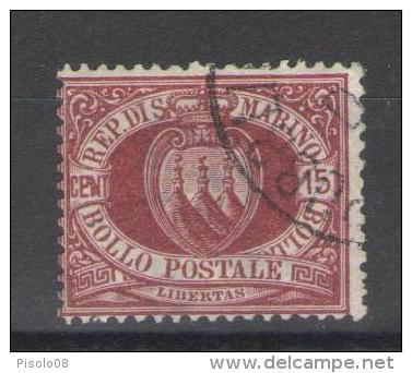 SAN MARINO 1892 CIFRA O STEMMA 15 C. USATO - Used Stamps