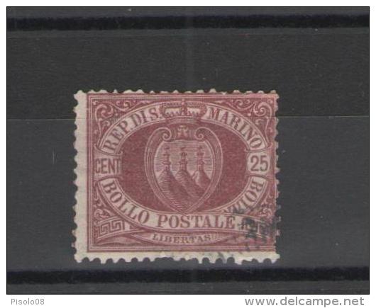 SAN MARINO 1877 CIFRA O STEMMA 25 C. USATO - Usados