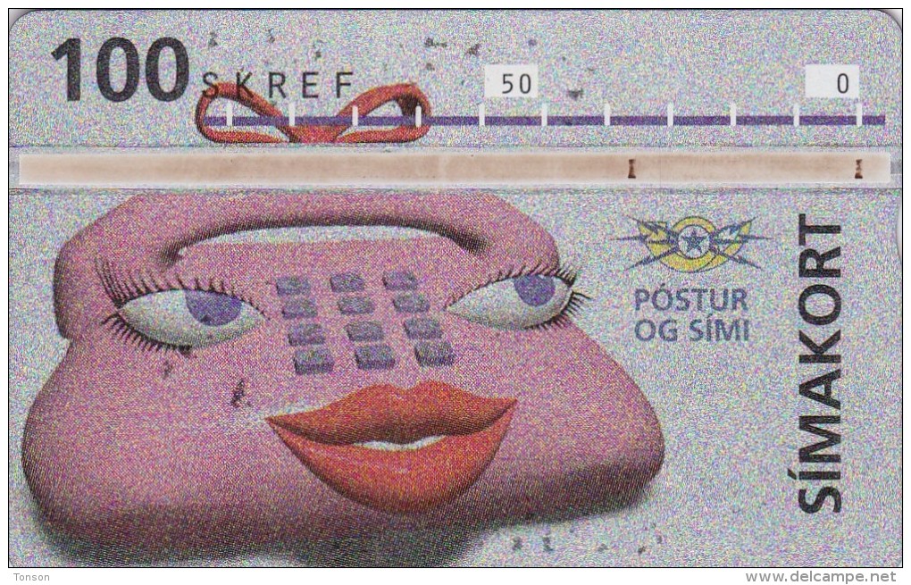 Iceland, ICE-D-08, 100 SKREF, 1993 Telephone Lady, 2 Scans. - Iceland